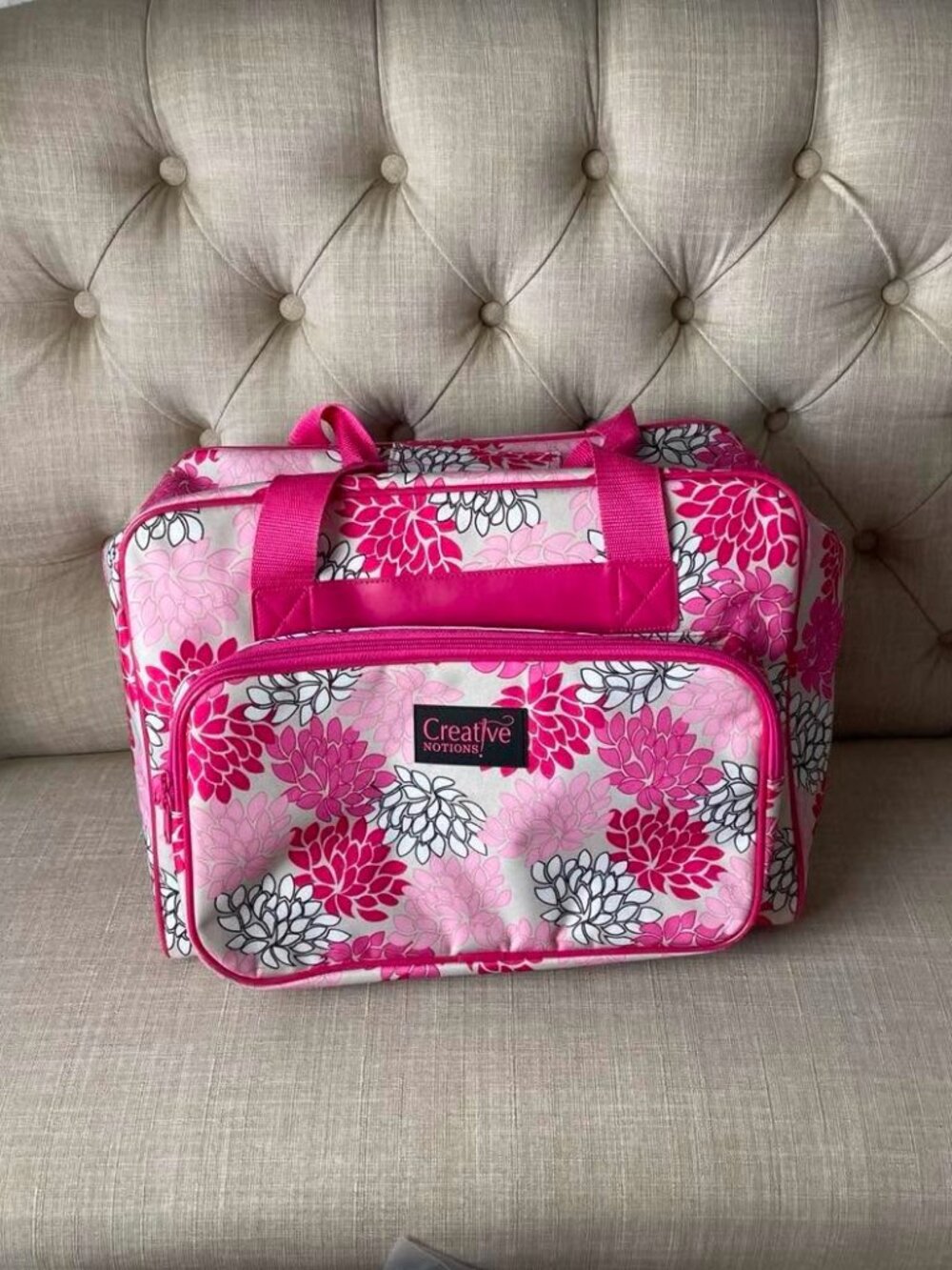 EUC Creative Notions Large Pink Floral Sewing Craft Tote Bag